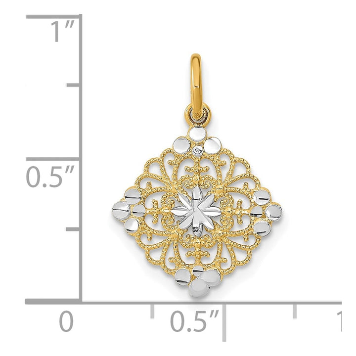 10K Yellow Gold Solid Polished D.C. Medium Filigree Medallion Charm