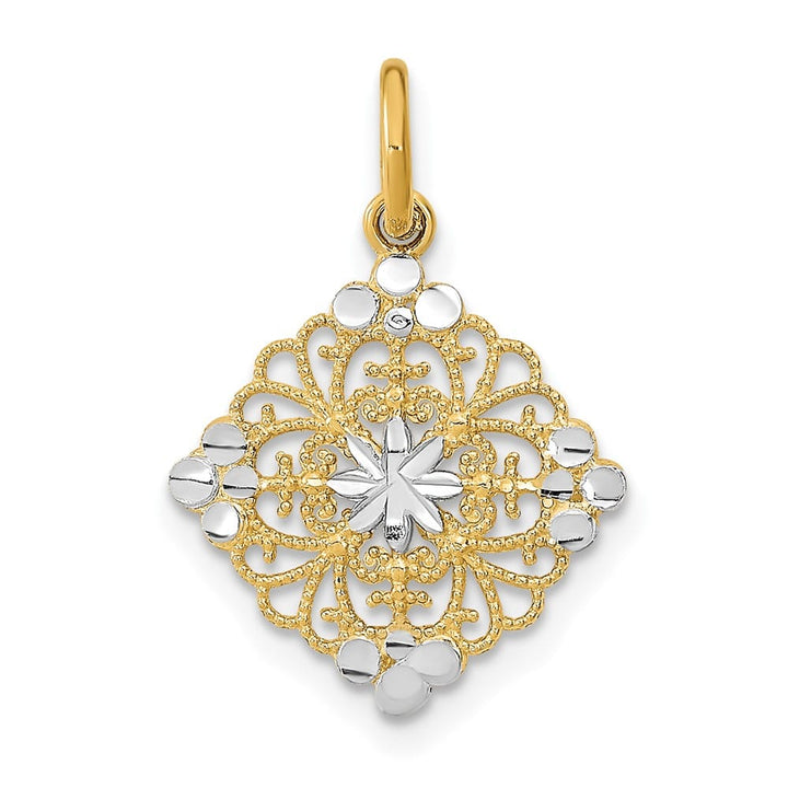 10K Yellow Gold Solid Polished D.C. Medium Filigree Medallion Charm