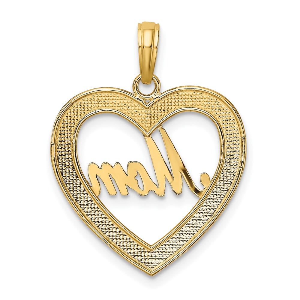 10K Yellow Gold Solid Polished D.C. Medium Heart Frame MOM Charm