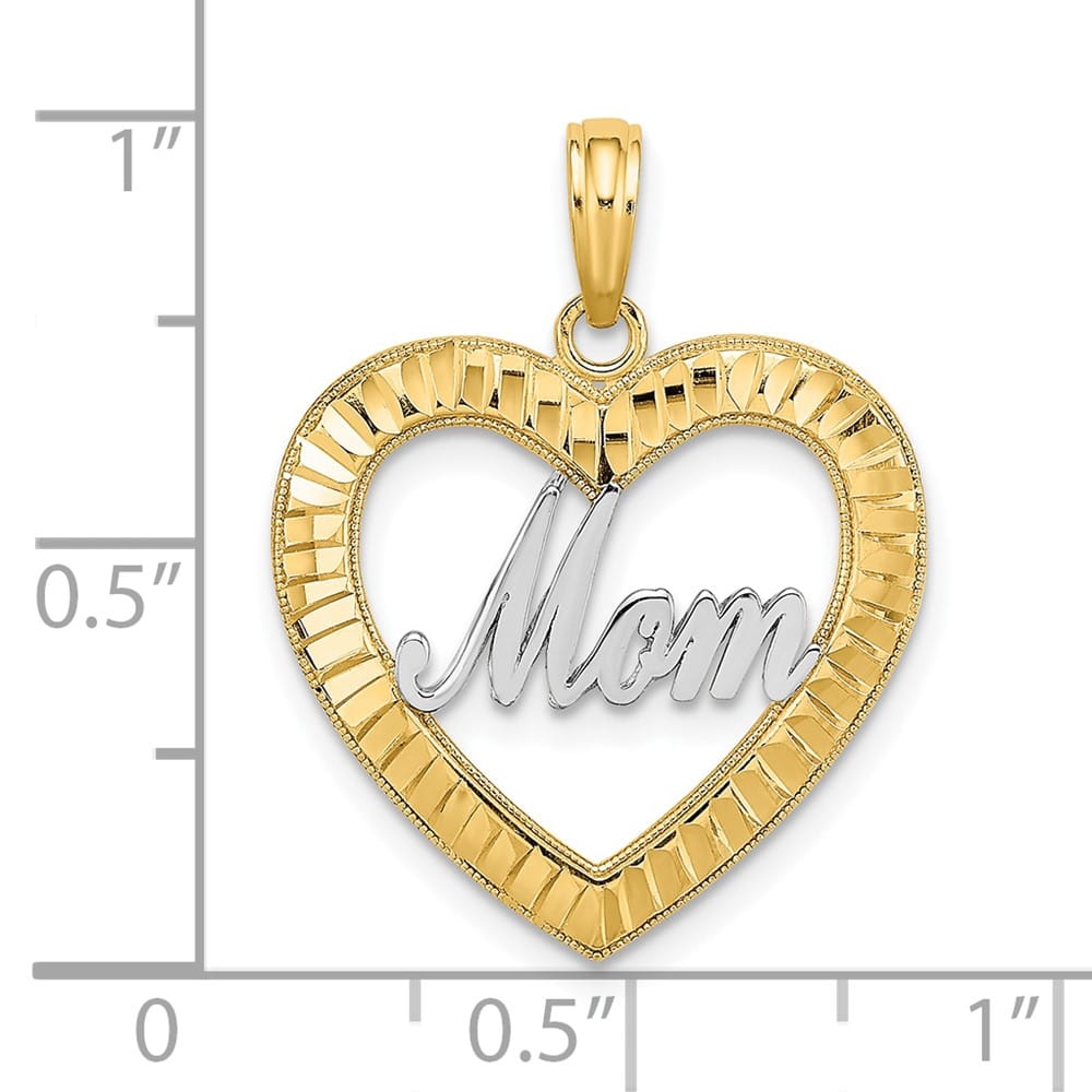 10K Yellow Gold Solid Polished D.C. Medium Heart Frame MOM Charm
