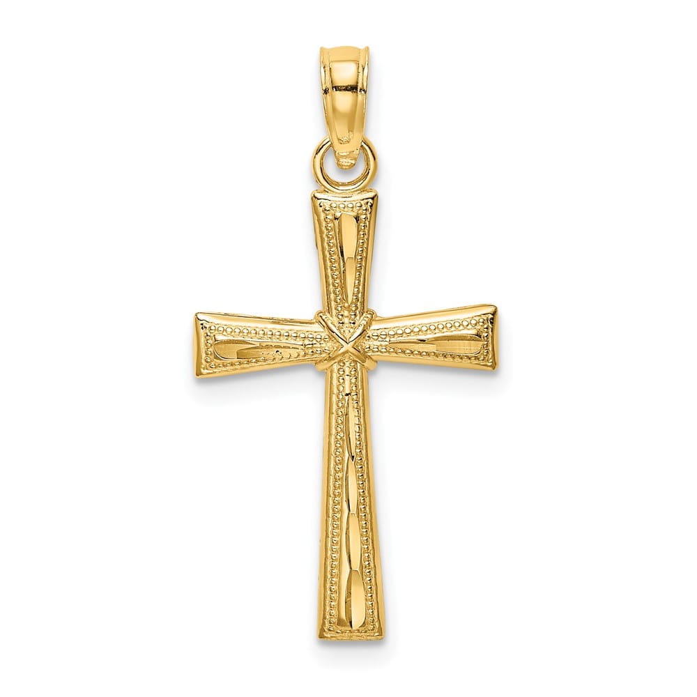 10K Yellow Gold Solid Polished D.C. Textured Medium Latin Cross Charm