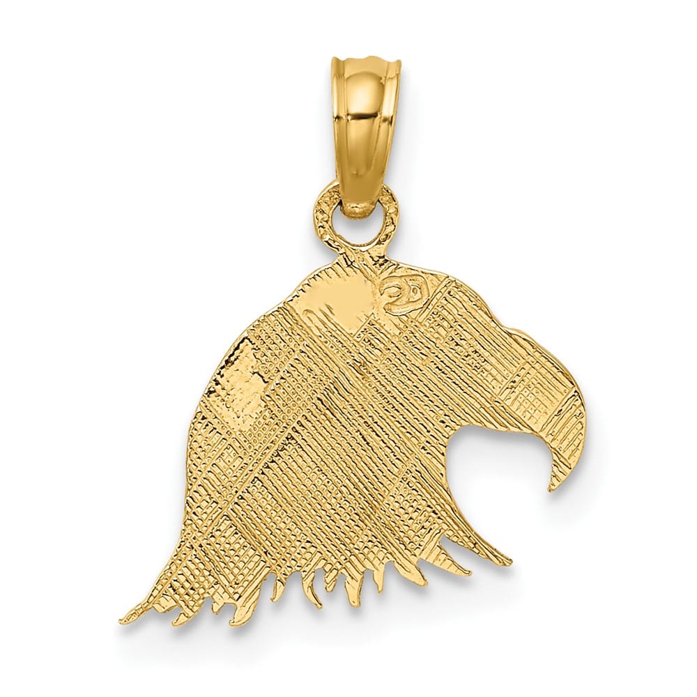 10K Yellow Gold Solid Polished Engraved Small Flat Eagle Head Charm