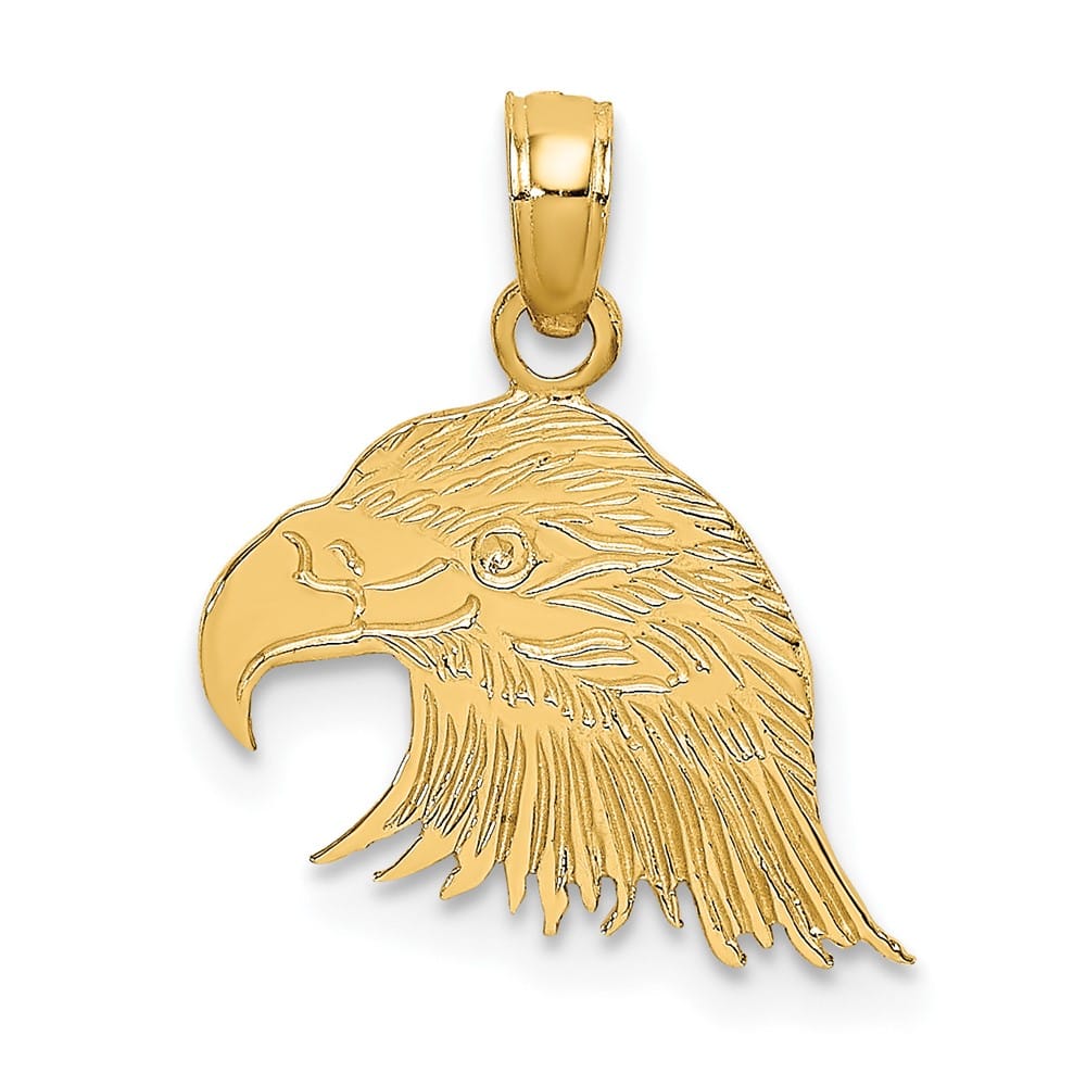 10K Yellow Gold Solid Polished Engraved Small Flat Eagle Head Charm