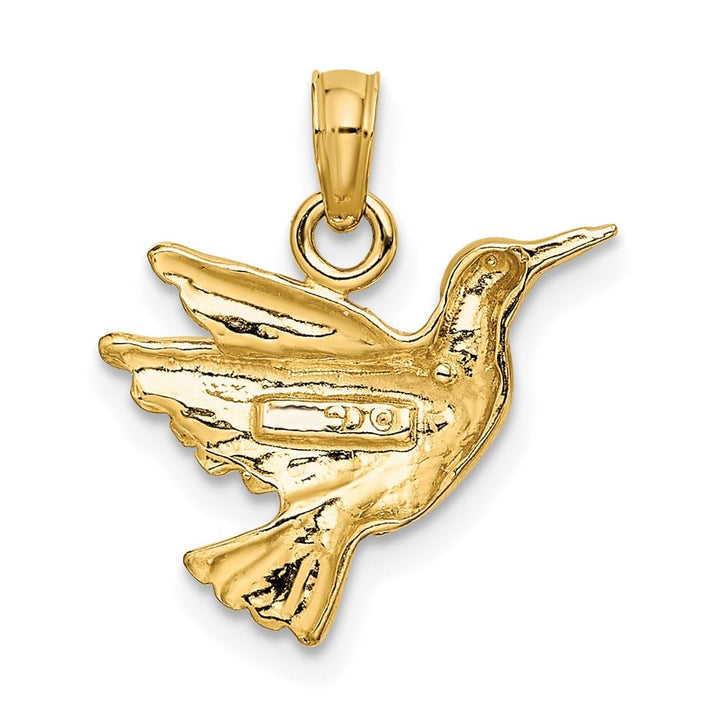 10K Yellow Gold Solid Polished Etched Medium Hummingbird Charm