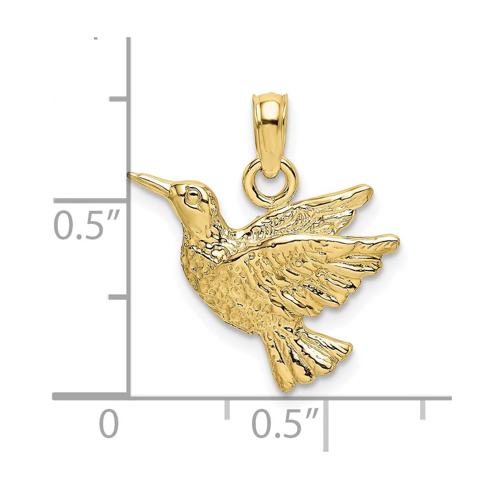 10K Yellow Gold Solid Polished Etched Medium Hummingbird Charm