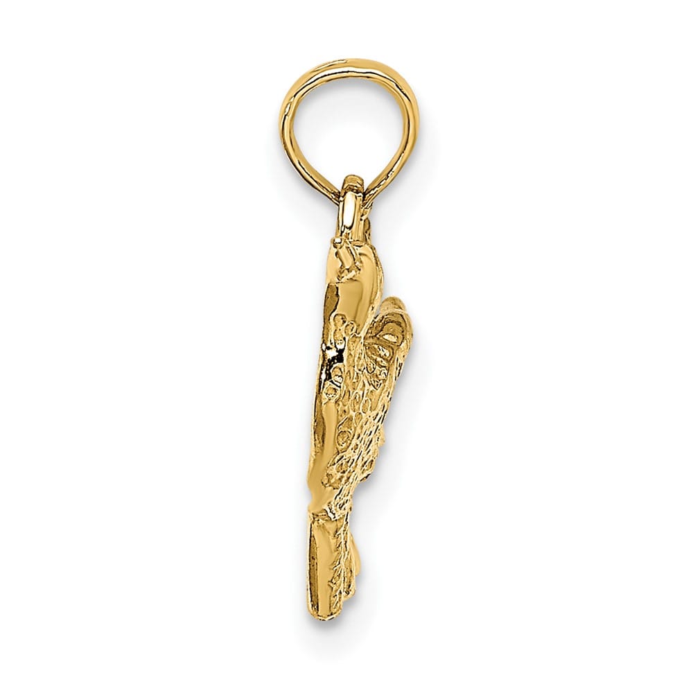 10K Yellow Gold Solid Polished Etched Medium Hummingbird Charm