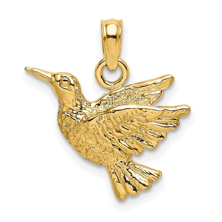 10K Yellow Gold Solid Polished Etched Medium Hummingbird Charm