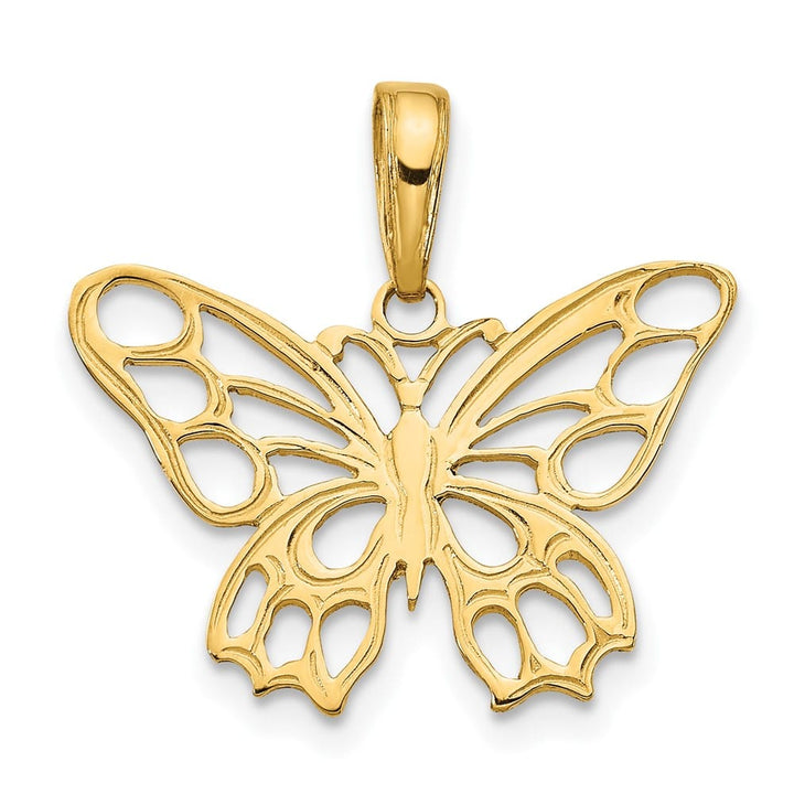 10K Yellow Gold Solid Polished Extra Large Butterfly Cut-out Pendant