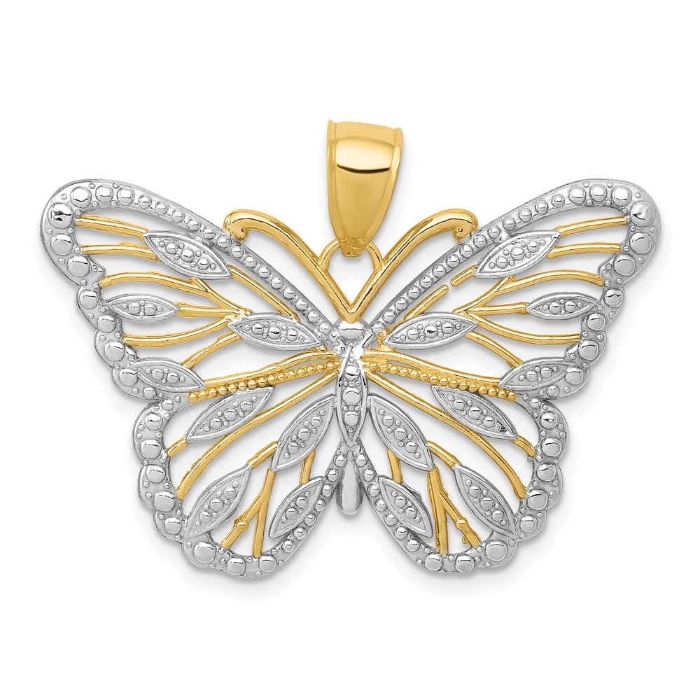10K Yellow Gold Solid Polished Extra Large Butterfly Pendant