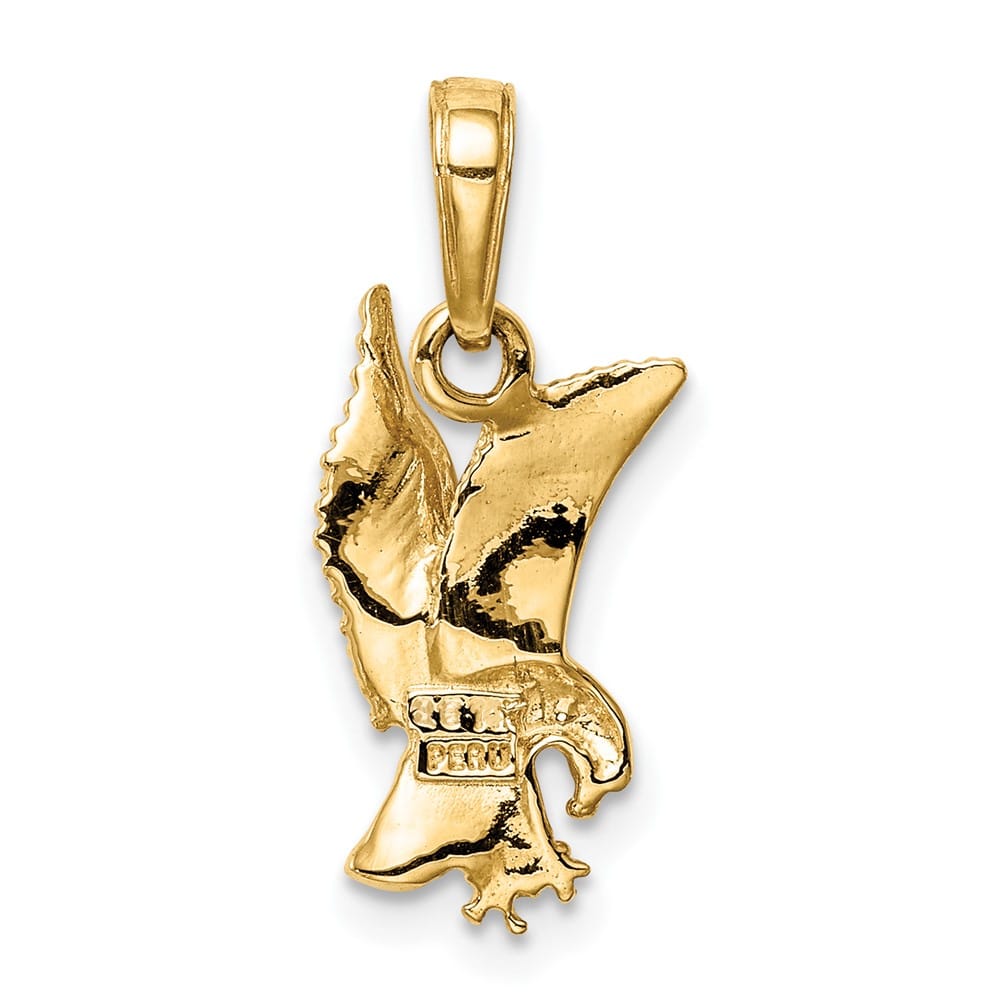 10K Yellow Gold Solid Polished Extra Large Eagle Landing Pendant
