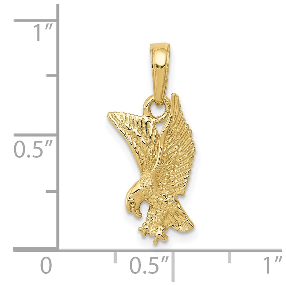 10K Yellow Gold Solid Polished Extra Large Eagle Landing Pendant