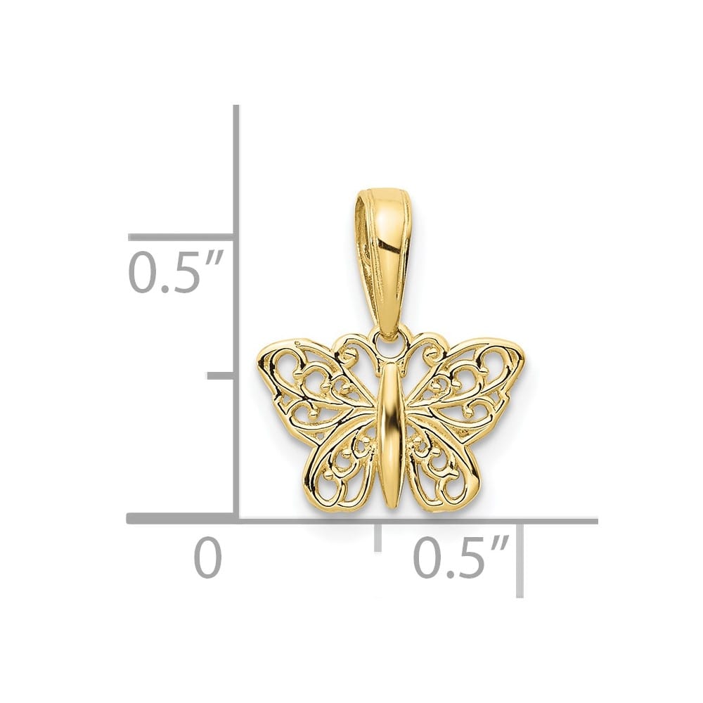 10K Yellow Gold Solid Polished Extra Large Filigree Butterfly Charm