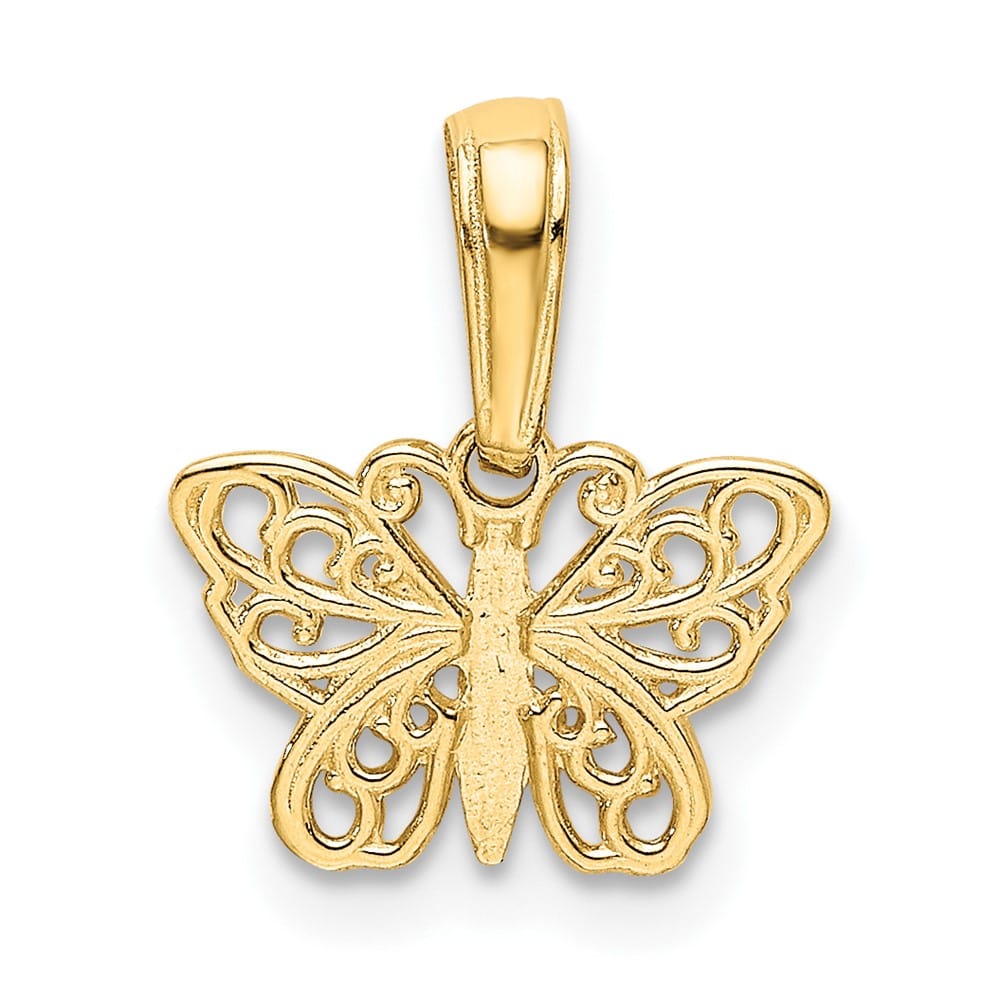 10K Yellow Gold Solid Polished Extra Large Filigree Butterfly Charm