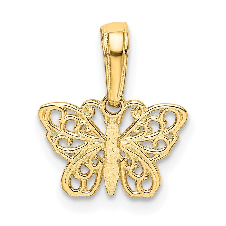 10K Yellow Gold Solid Polished Extra Large Filigree Butterfly Charm