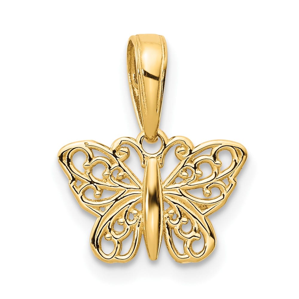 10K Yellow Gold Solid Polished Extra Large Filigree Butterfly Charm