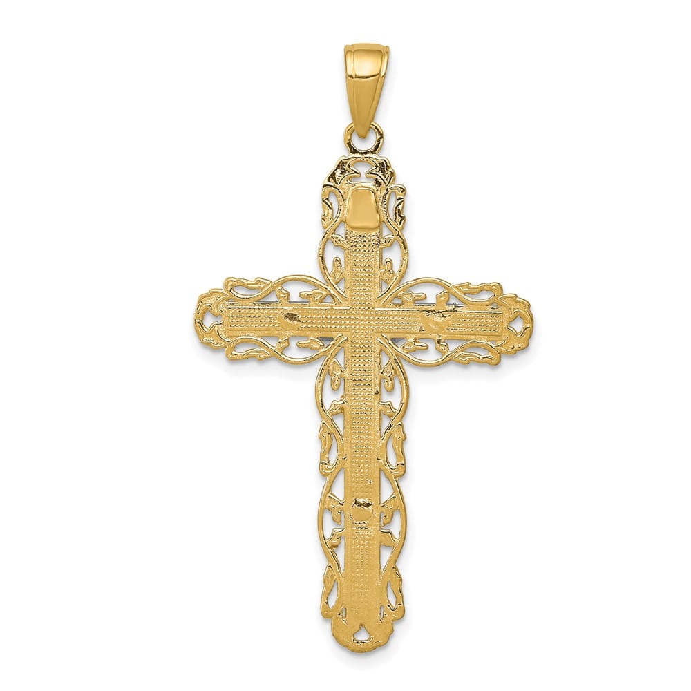 10K Yellow Gold Solid Polished Extra Large Filigree Crucifix Pendant