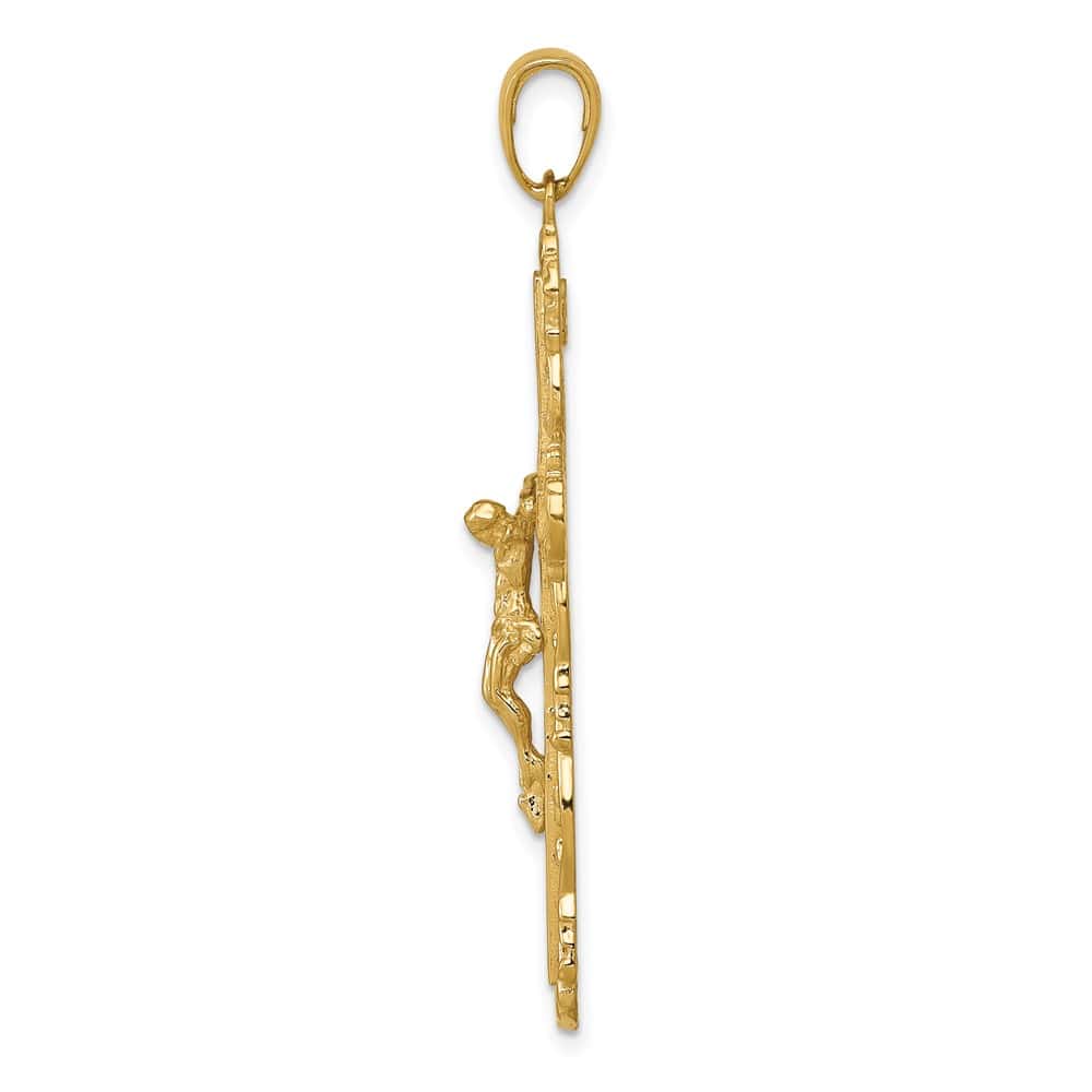 10K Yellow Gold Solid Polished Extra Large Filigree Crucifix Pendant