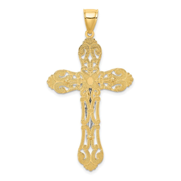 10K Yellow Gold Solid Polished Extra Large Fleur de Lis Crucifix Charm