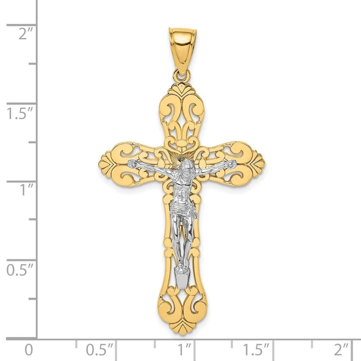 10K Yellow Gold Solid Polished Extra Large Fleur de Lis Crucifix Charm