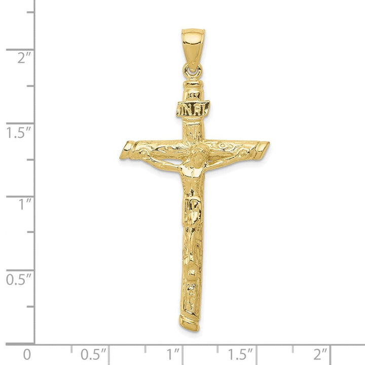 10K Yellow Gold Solid Polished Extra Large INRI Crucifix Pendant