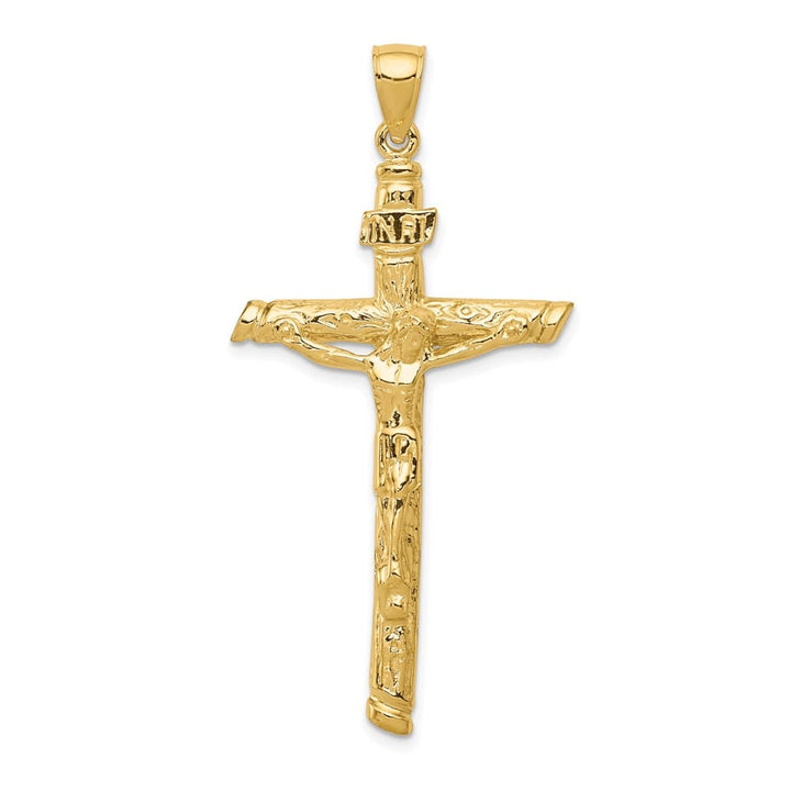10K Yellow Gold Solid Polished Extra Large INRI Crucifix Pendant