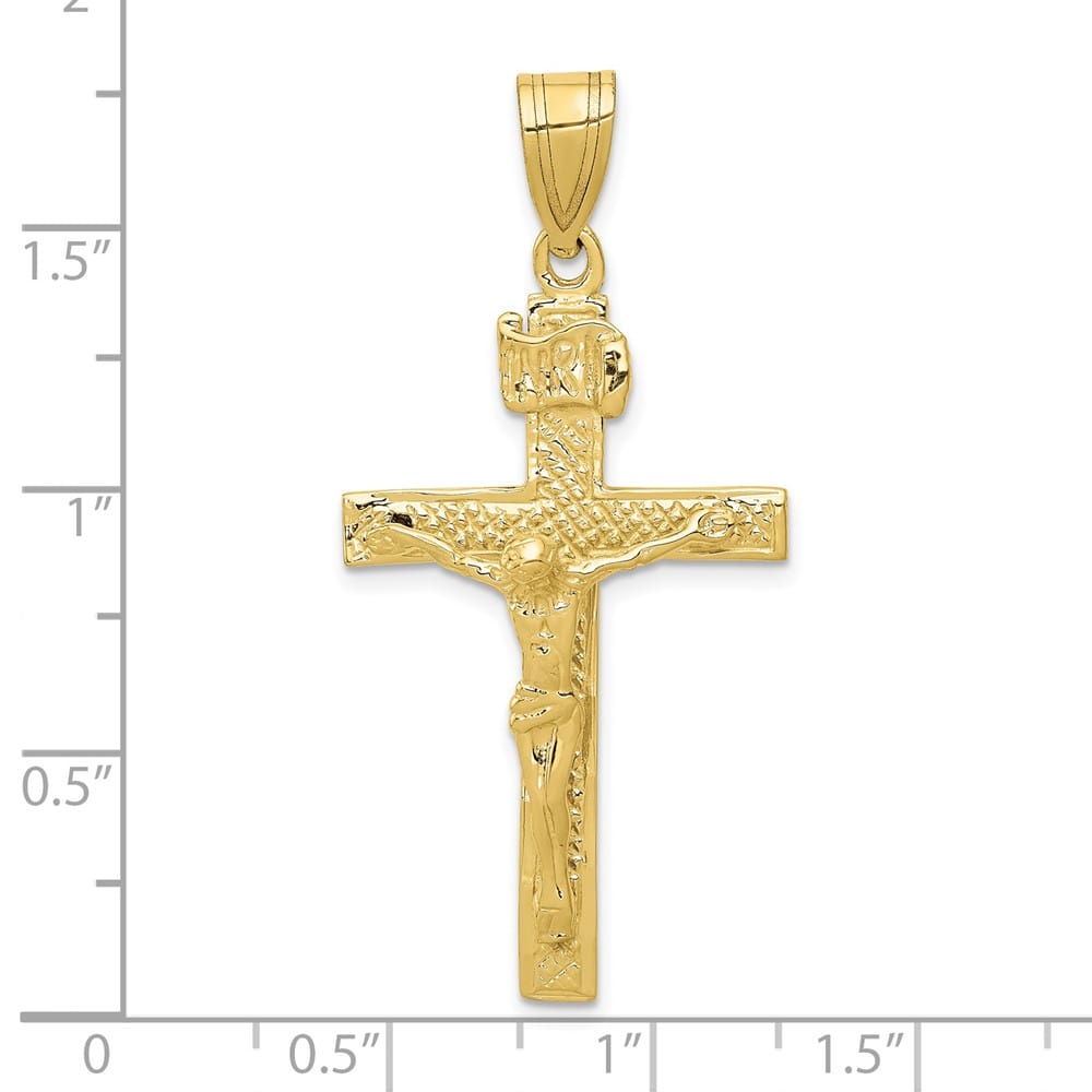 10K Yellow Gold Solid Polished Extra Large INRI Latin Crucifix Pendant