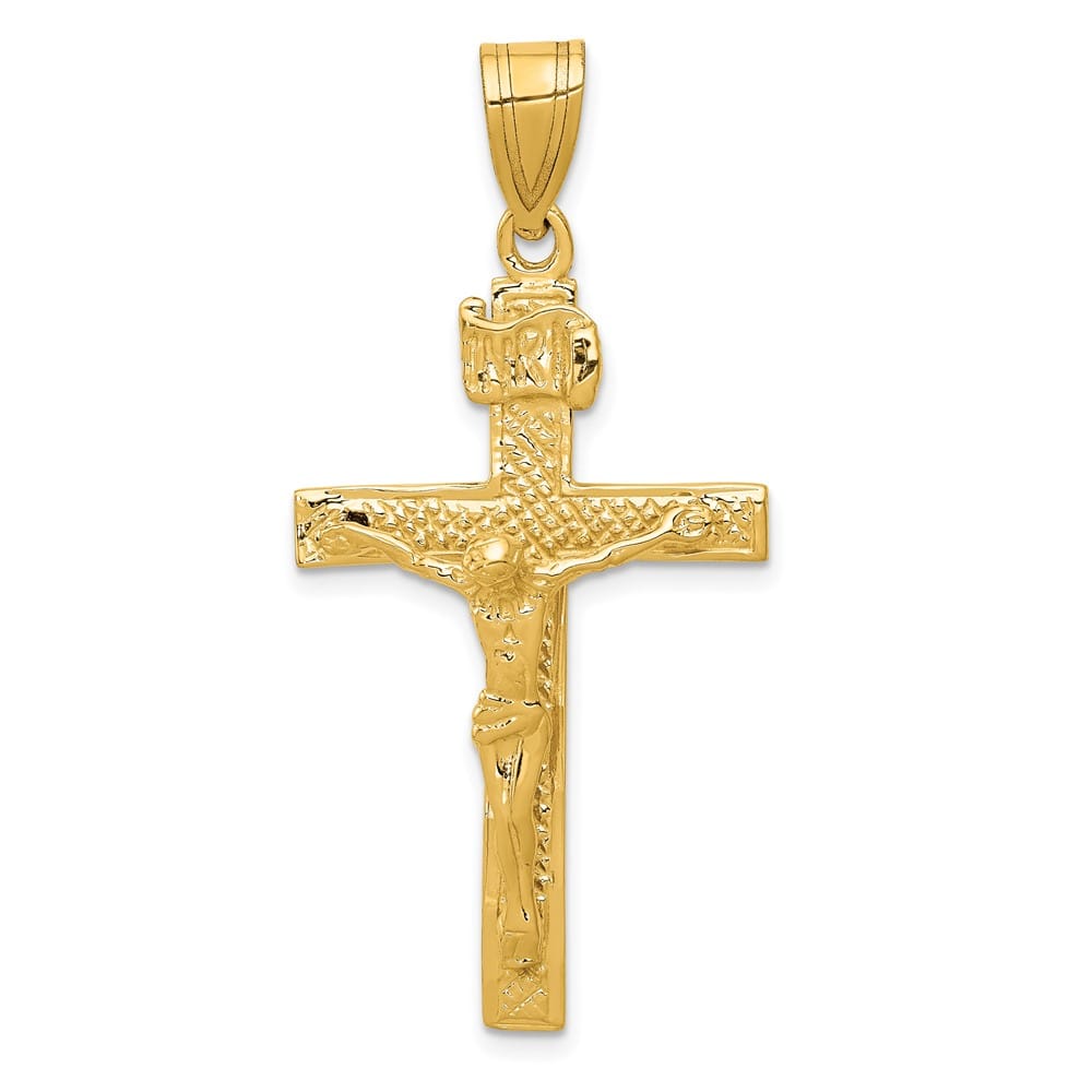 10K Yellow Gold Solid Polished Extra Large INRI Latin Crucifix Pendant