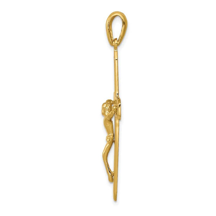10K Yellow Gold Solid Polished Extra Large Latin Crucifix Pendant