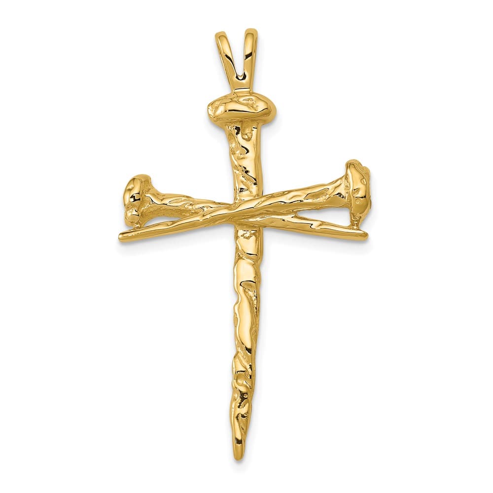 10K Yellow Gold Solid Polished Extra Large Nail Latin Cross Pendant