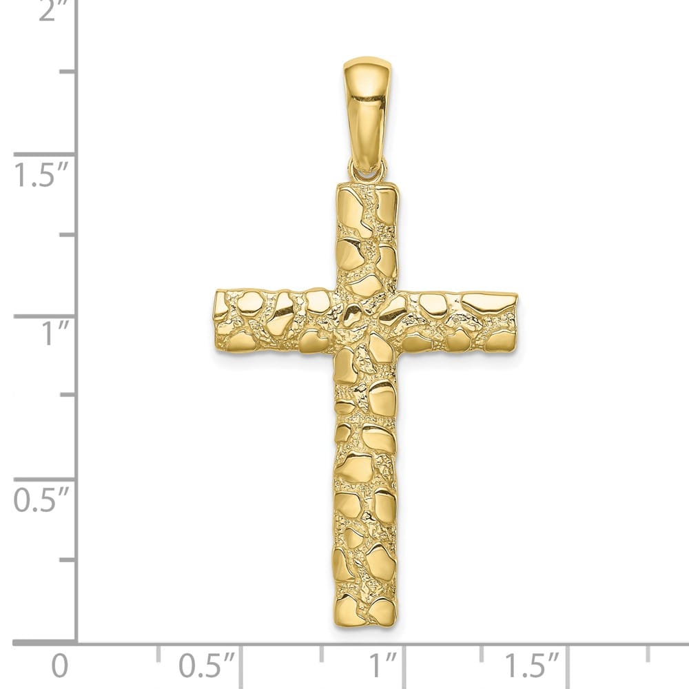 10K Yellow Gold Solid Polished Extra Large Nugget Latin Cross Pendant