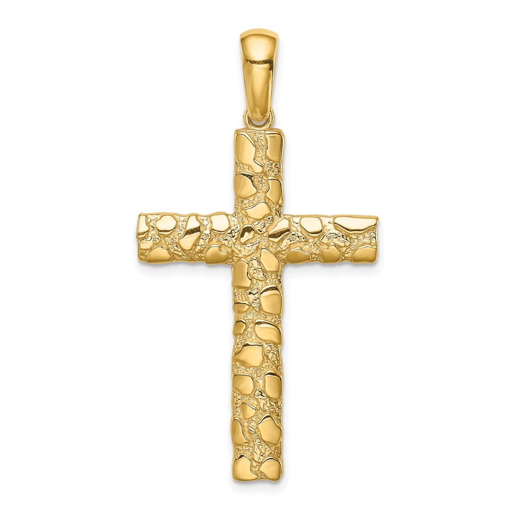 10K Yellow Gold Solid Polished Extra Large Nugget Latin Cross Pendant