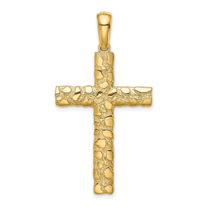 10K Yellow Gold Solid Polished Extra Large Nugget Latin Cross Pendant