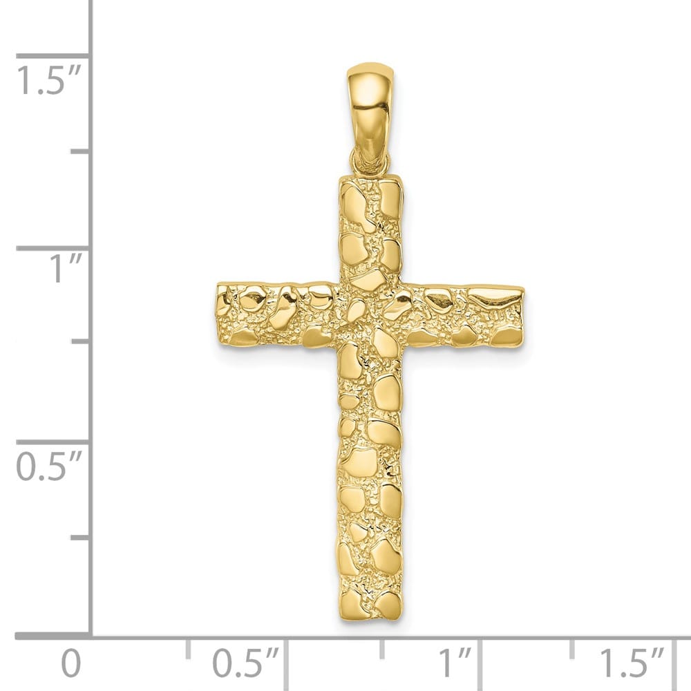 10K Yellow Gold Solid Polished Extra Large Nugget Latin Cross Pendant