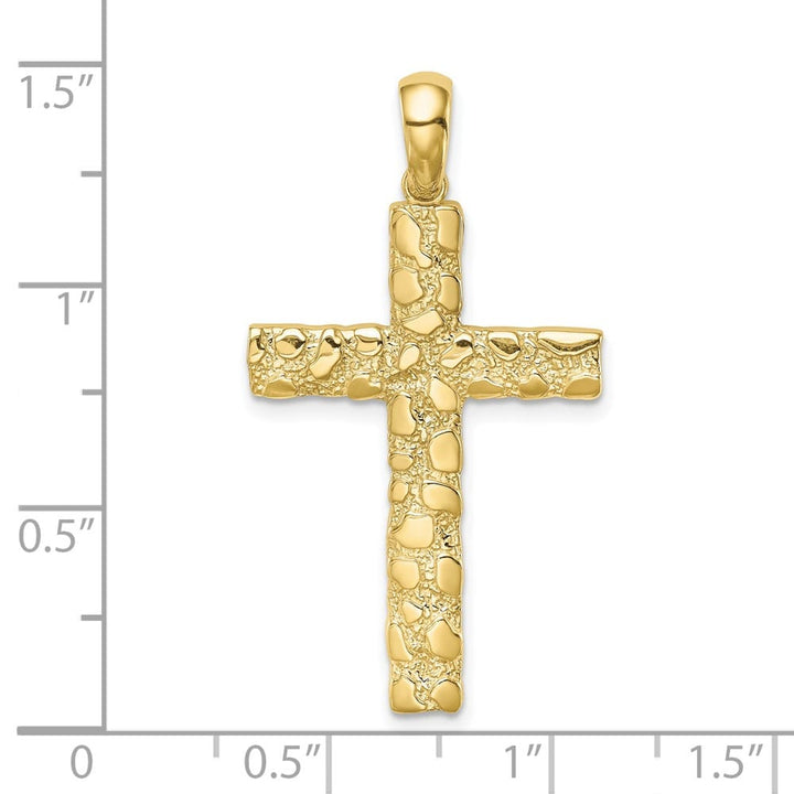 10K Yellow Gold Solid Polished Extra Large Nugget Latin Cross Pendant