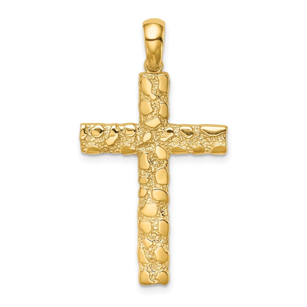10K Yellow Gold Solid Polished Extra Large Nugget Latin Cross Pendant
