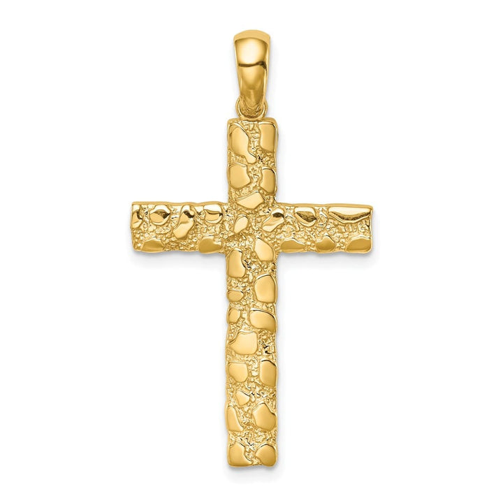 10K Yellow Gold Solid Polished Extra Large Nugget Latin Cross Pendant