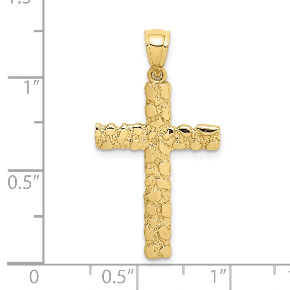 10K Yellow Gold Solid Polished Extra Large Nugget Latin Cross Pendant