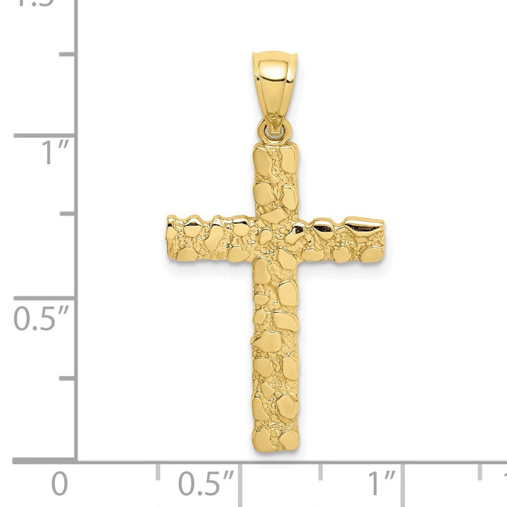 10K Yellow Gold Solid Polished Extra Large Nugget Latin Cross Pendant
