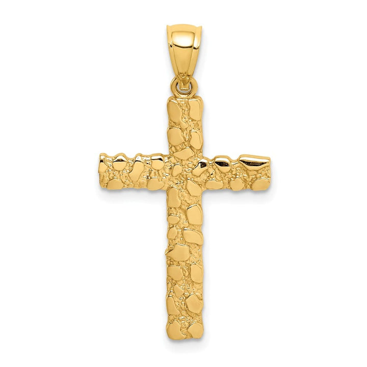 10K Yellow Gold Solid Polished Extra Large Nugget Latin Cross Pendant