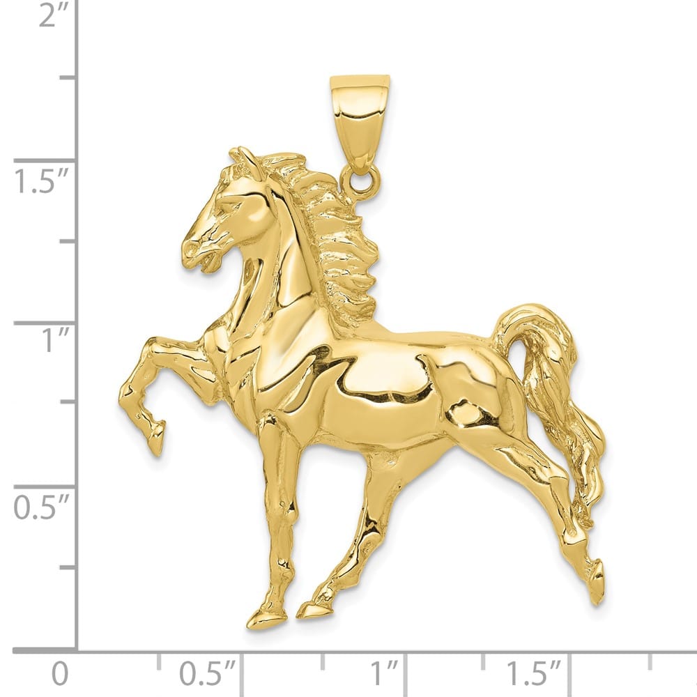 10K Yellow Gold Solid Polished Extra Large Open-Backed Horse Pendant