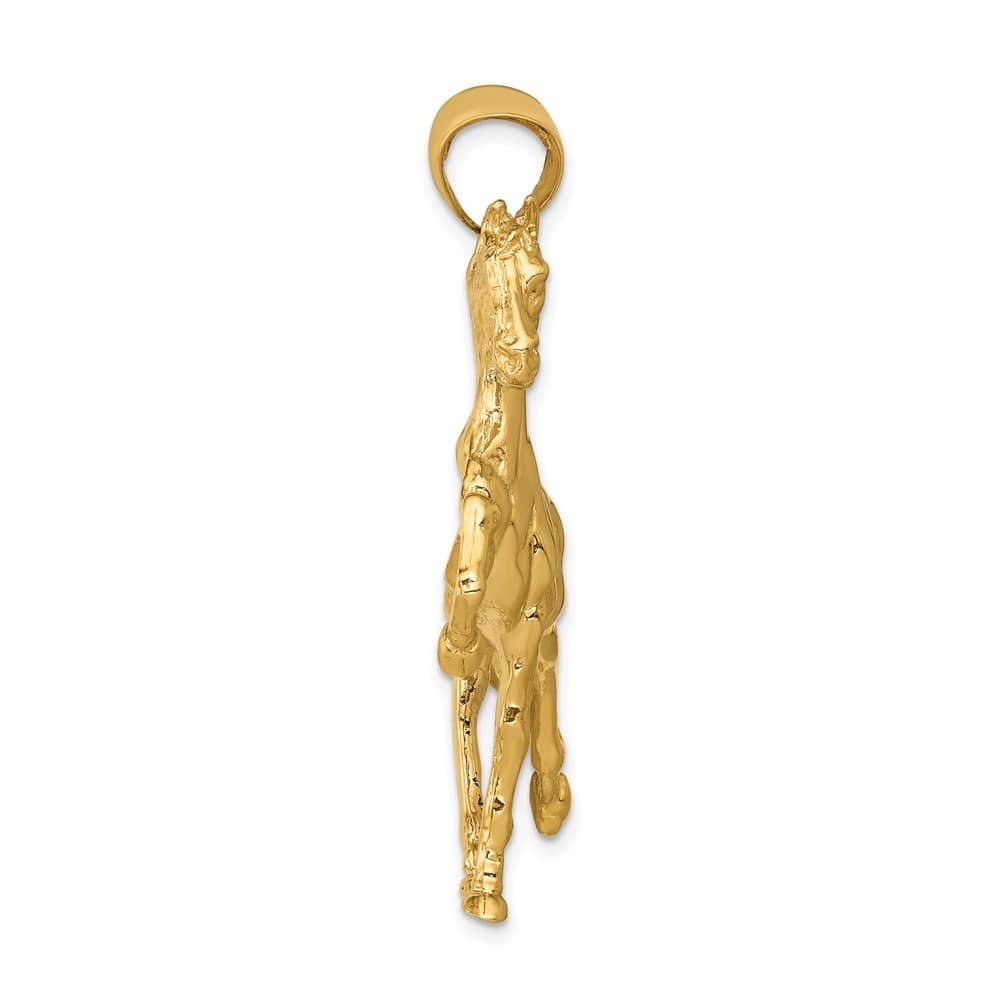 10K Yellow Gold Solid Polished Extra Large Open-Backed Horse Pendant