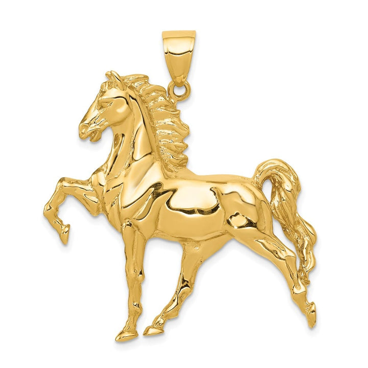 10K Yellow Gold Solid Polished Extra Large Open-Backed Horse Pendant