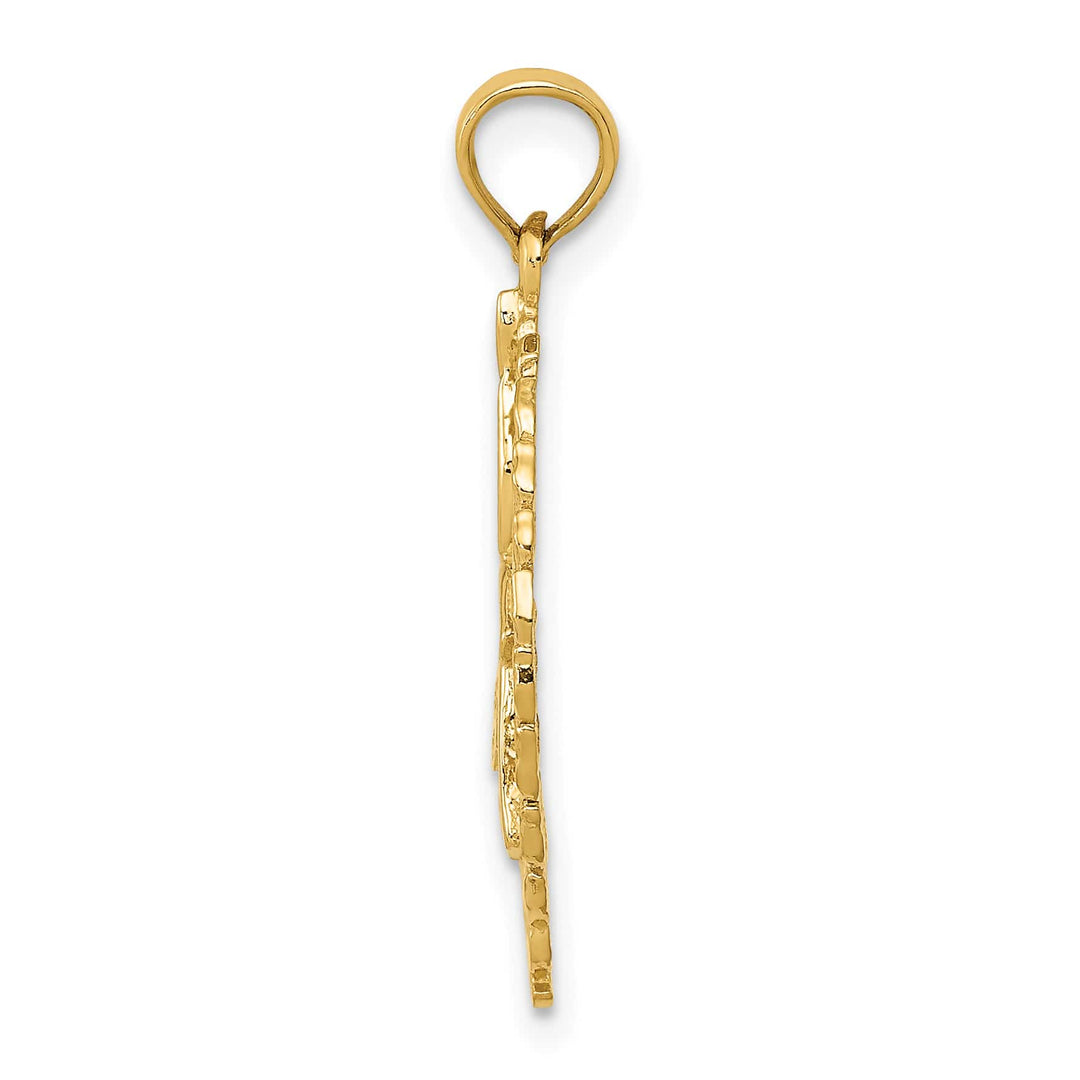 10K Yellow Gold Solid Polished Framed Gymnast in Wreath Pendant, Large
