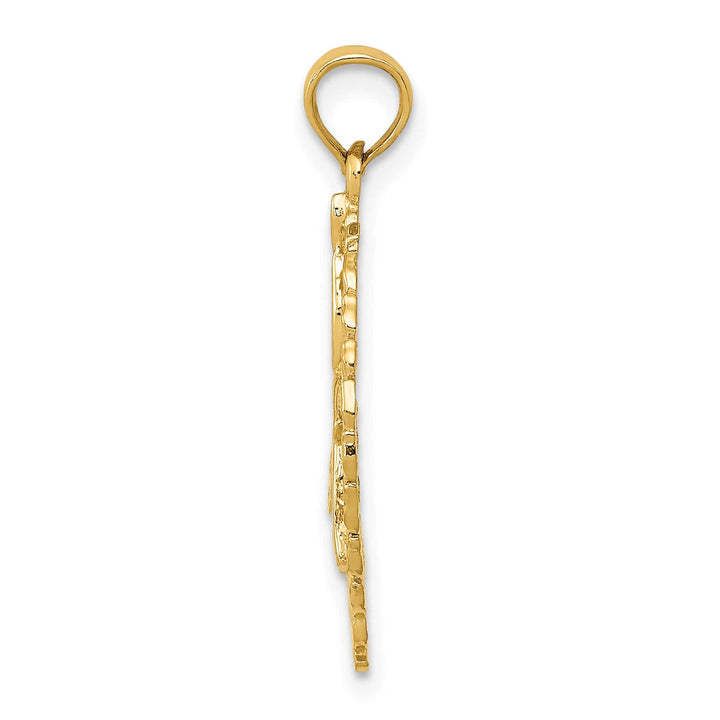 10K Yellow Gold Solid Polished Framed Gymnast in Wreath Pendant, Large