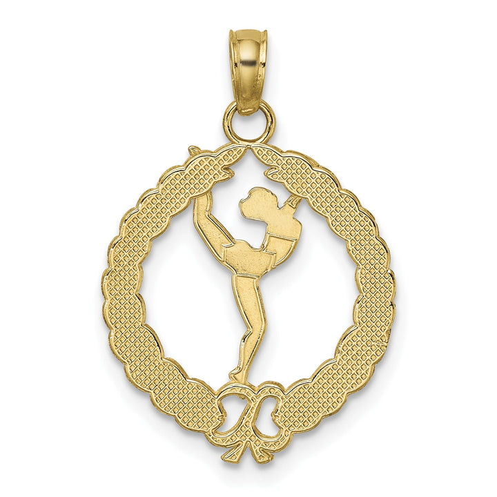 10K Yellow Gold Solid Polished Framed Gymnast in Wreath Pendant, Small