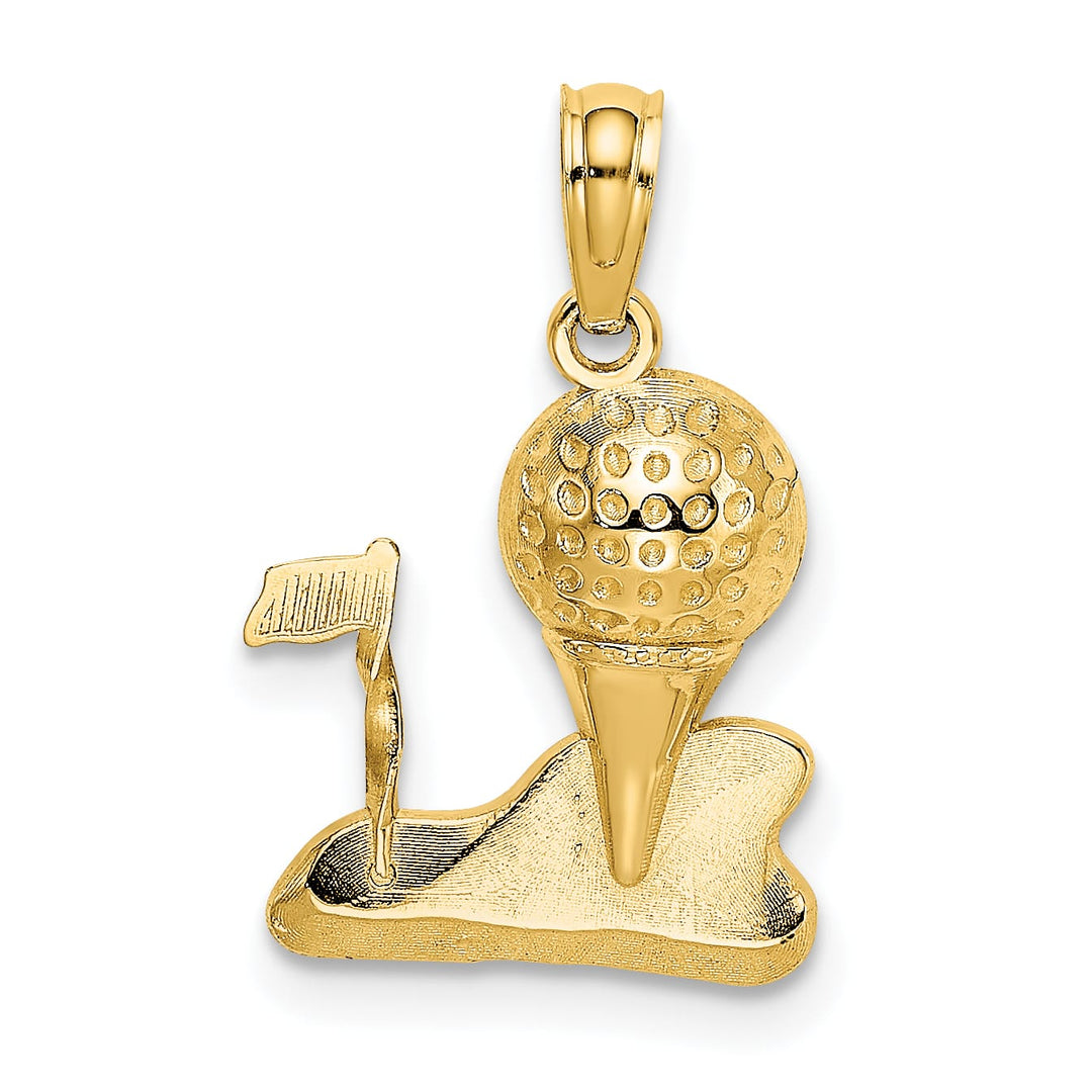 10K Yellow Gold Solid Polished Golf Ball and Tee Charm