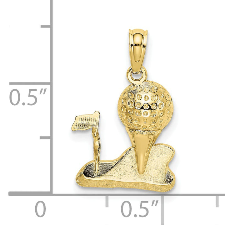 10K Yellow Gold Solid Polished Golf Ball and Tee Charm