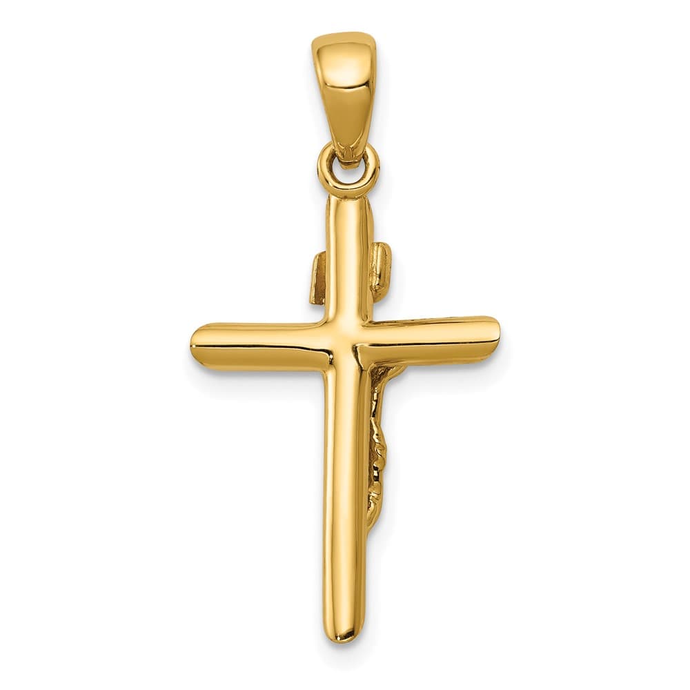 10K Yellow Gold Solid Polished Large 2-d Latin Crucifix Pendant