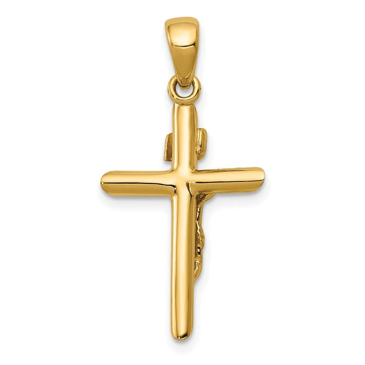 10K Yellow Gold Solid Polished Large 2-d Latin Crucifix Pendant