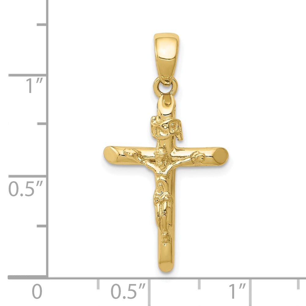 10K Yellow Gold Solid Polished Large 2-d Latin Crucifix Pendant